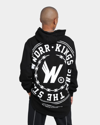 WNDRR Ornament Curved Hem Hoodie Black