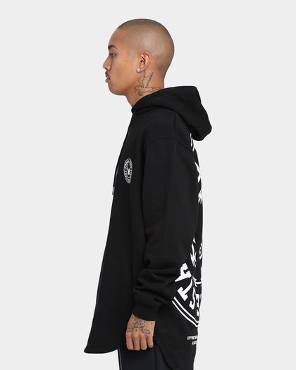WNDRR Ornament Curved Hem Hoodie Black