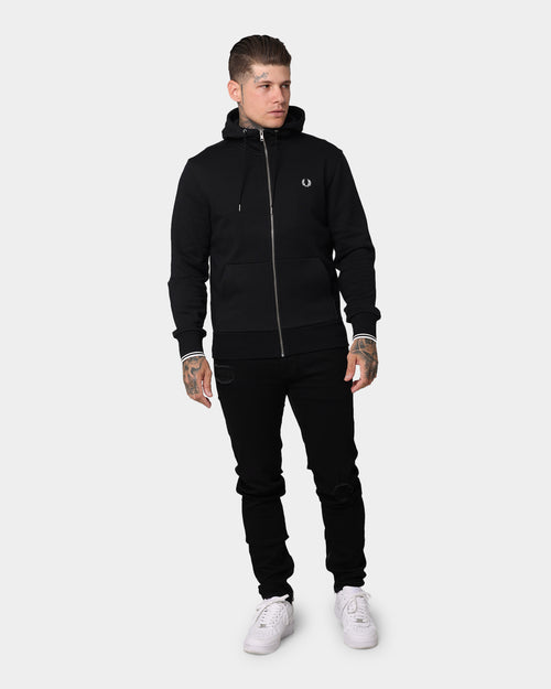 Fred Perry Hooded Zip Through Sweatshirt Black