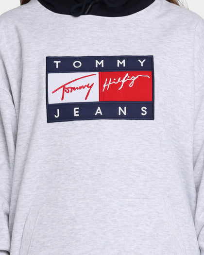Tommy Jeans Street Archives Badge Logo Hoodie Silver Grey Heather