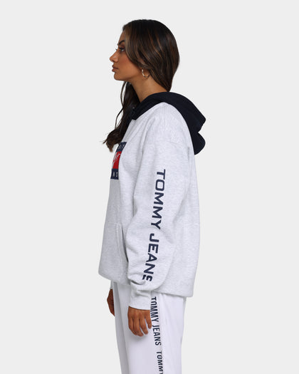 Tommy Jeans Street Archives Badge Logo Hoodie Silver Grey Heather