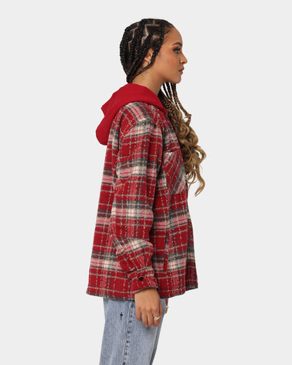 XXIII Albina Flannel Hood Shacket Red