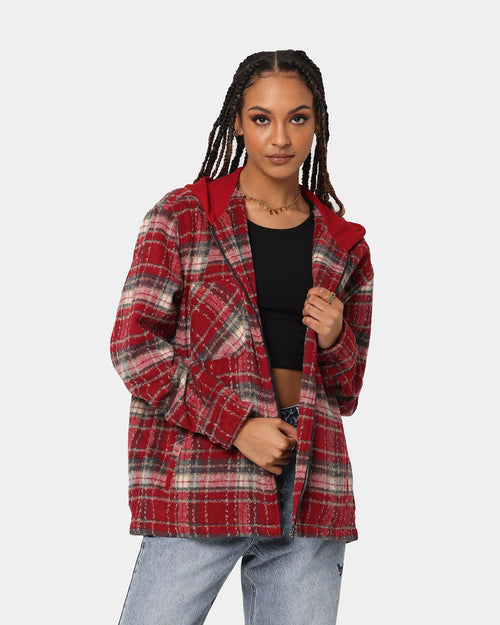 XXIII Albina Flannel Hood Shacket Red