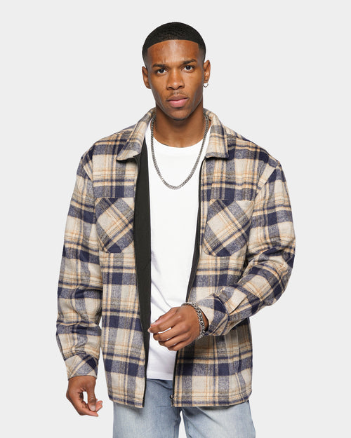 XXIII Vitus Zip Up Flannel Shacket Navy/Cream