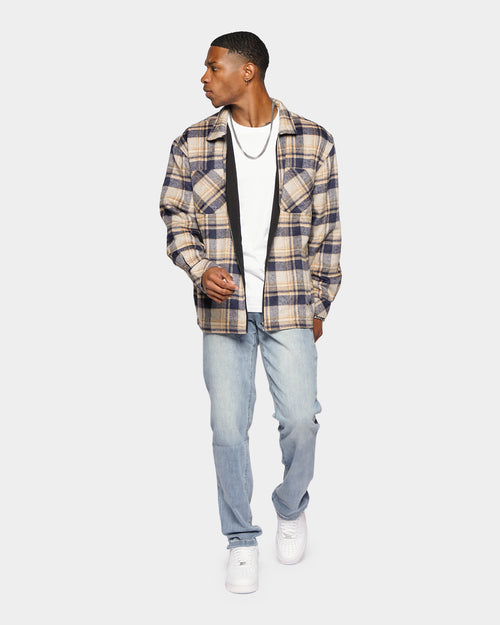 XXIII Vitus Zip Up Flannel Shacket Navy/Cream