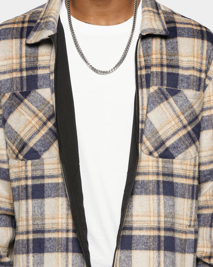 XXIII Vitus Zip Up Flannel Shacket Navy/Cream