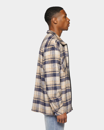 XXIII Vitus Zip Up Flannel Shacket Navy/Cream