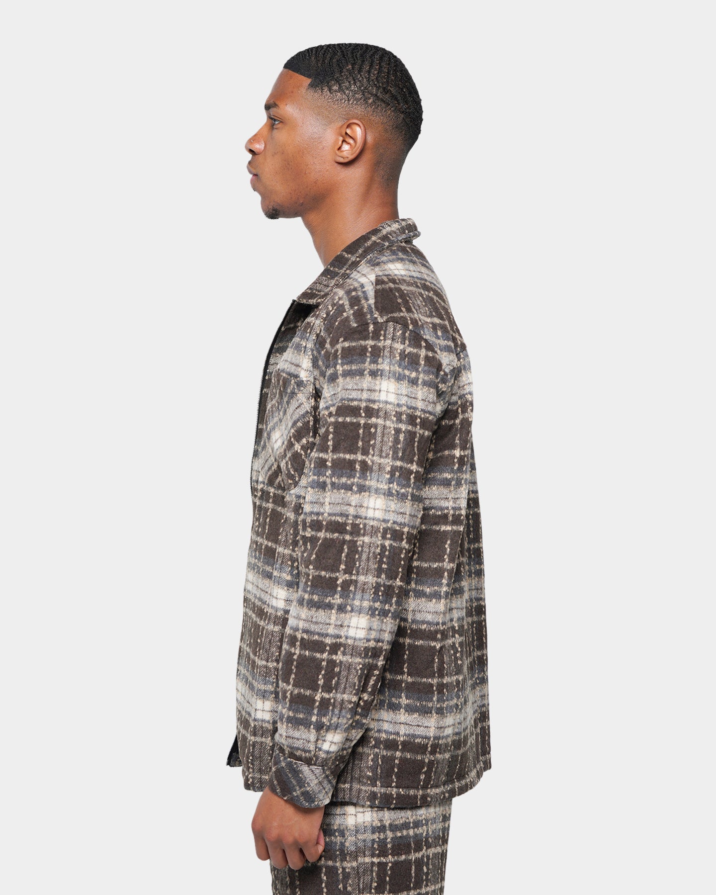 XXIII Vitus Zip Up Flannel Shacket Brown | Culture Kings US