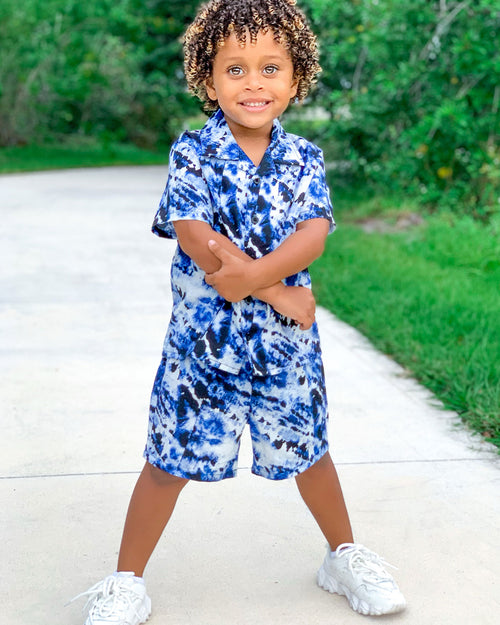 EN ES Kid's Let's Party Set Blue Tie Dye