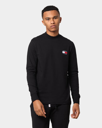 Tommy Jeans Badge Mock Neck Long Sleeve T-Shirt Black
