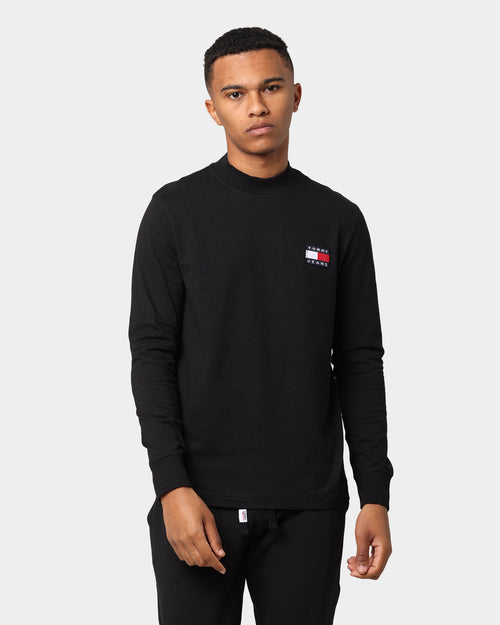 Tommy Jeans Badge Mock Neck Long Sleeve T-Shirt Black