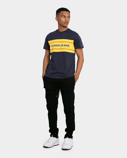 Tommy Jeans Stripe Colour-Block T-Shirt Twilight Navy/Yellow