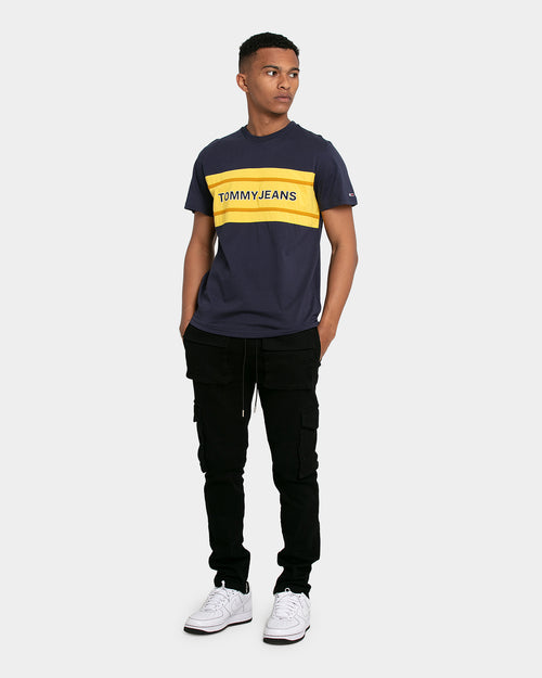 Tommy Jeans Stripe Colour-Block T-Shirt Twilight Navy/Yellow