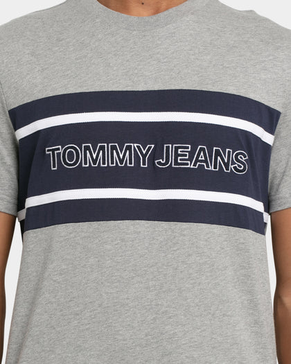 Tommy Jeans Stripe Colour-Block T-Shirt Light Grey Heather/White/Twilight Navy