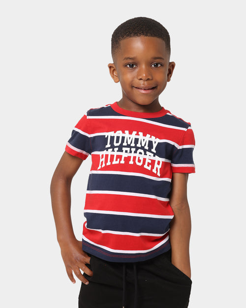 Tommy Hilfiger Kid's Block Stripe Short Sleeve T-Shirt Twilight Navy/Deep Crimson