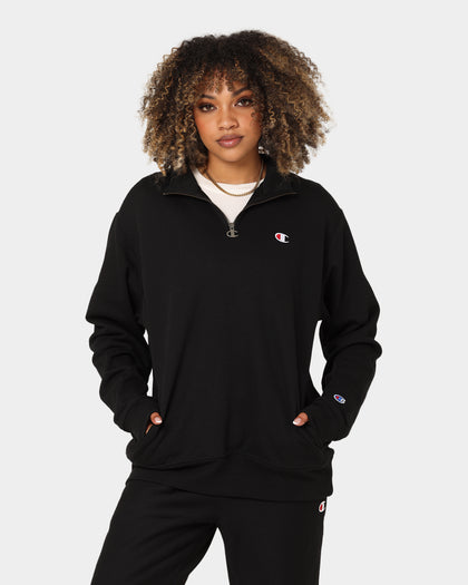 Champion Rev Weave Terry Quarter Zip Black