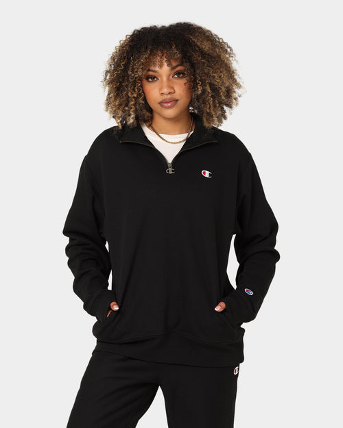 Champion Rev Weave Terry Quarter Zip Black
