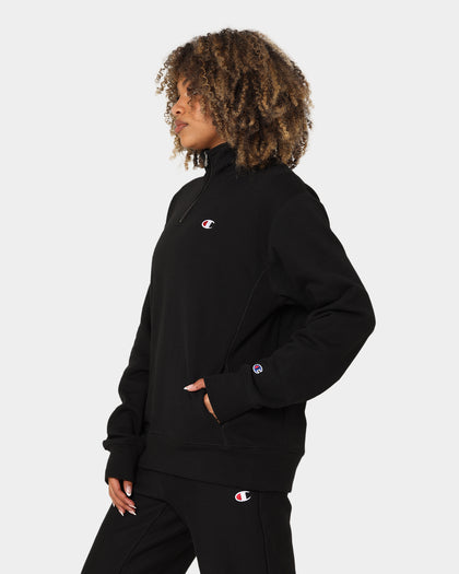 Champion Rev Weave Terry Quarter Zip Black