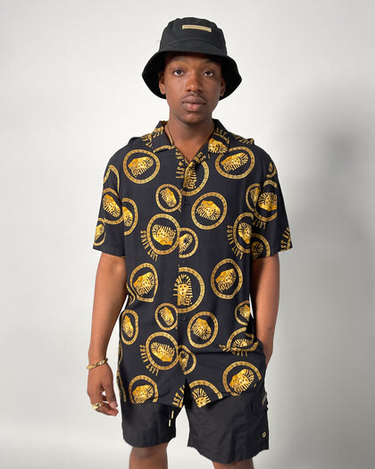 Last Kings Gold Tut Button Up Shirt Black