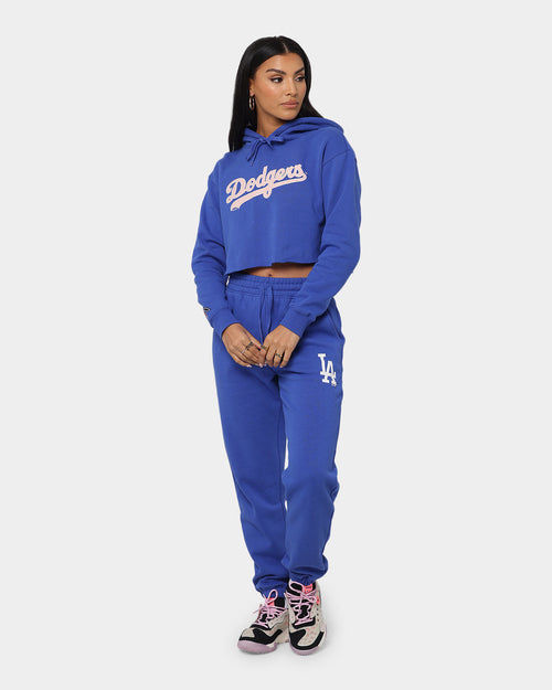 Majestic Athletic Women's Los Angeles Dodgers Wordmark Crop Hoodie Dazzling Blue