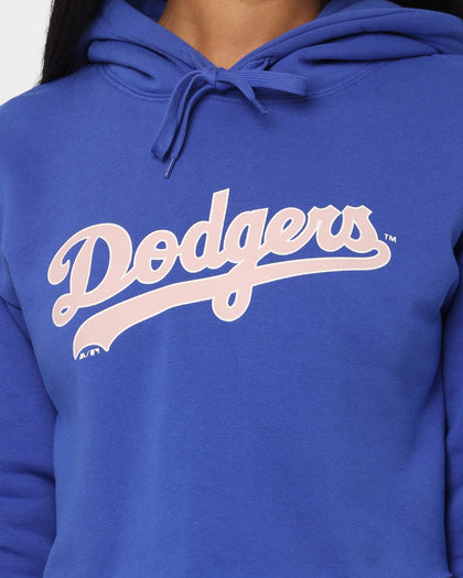 Majestic Athletic Women's Los Angeles Dodgers Wordmark Crop Hoodie Dazzling Blue