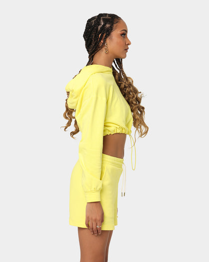 XXII Women's Crop Draw Cord Hoodie Yellow