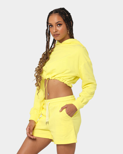 XXII Women's Crop Draw Cord Hoodie Yellow