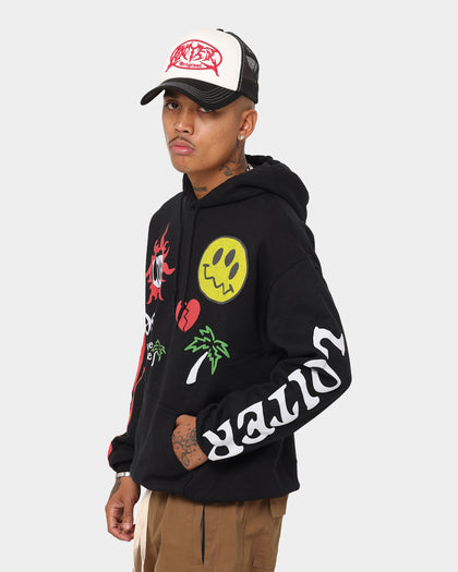 Loiter Euphoric Multi Logo Hoodie Black Wash