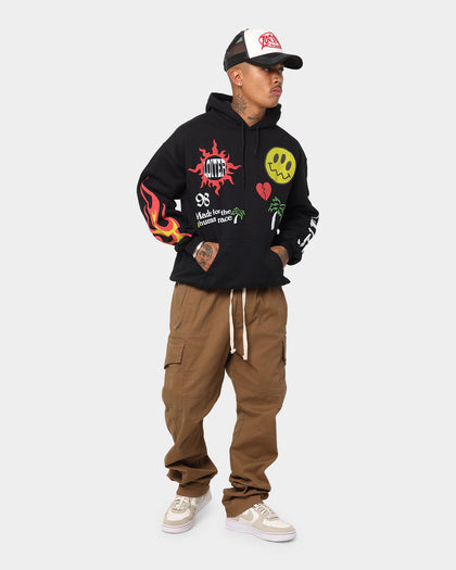 Loiter Euphoric Multi Logo Hoodie Black Wash