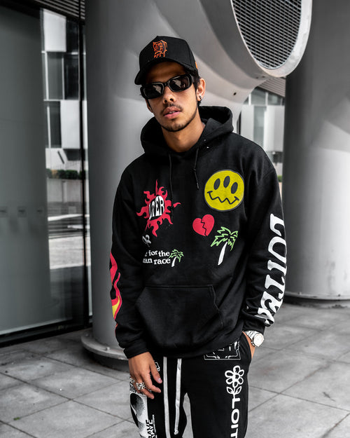 Loiter Euphoric Multi Logo Hoodie Black Wash