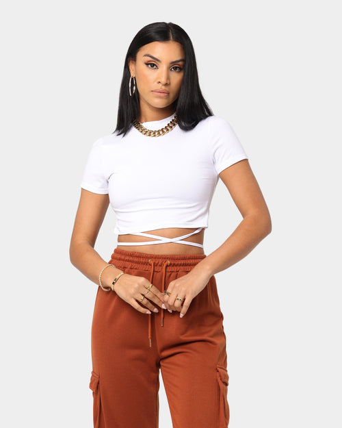 XXIII Women's Mila Wrap Around Short Sleeve Crop White