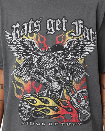 Rats Get Fat Wings Of Fury Vintage T-Shirt Black Dye