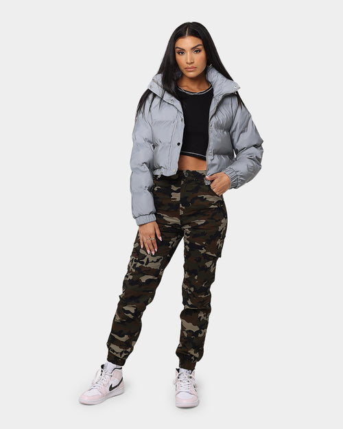 XXIII Women's Lila Reflector Crop Puffer Jacket Sliver