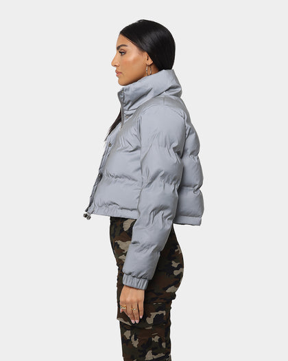 XXIII Women's Lila Reflector Crop Puffer Jacket Sliver
