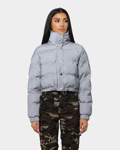 XXIII Women's Lila Reflector Crop Puffer Jacket Sliver