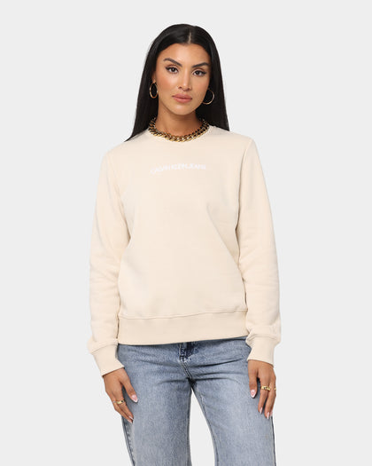 Calvin Klein Women's Shrunken Institutional Crewneck Beige