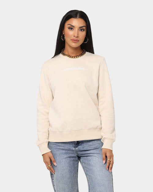 Calvin Klein Women's Shrunken Institutional Crewneck Beige