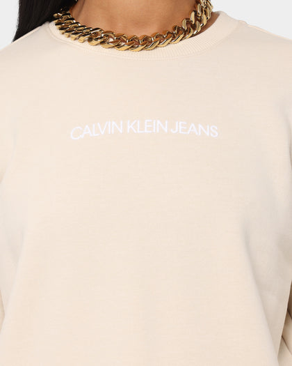 Calvin Klein Women's Shrunken Institutional Crewneck Beige