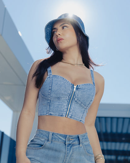 XXIII Women's Denim Corset Top Blue