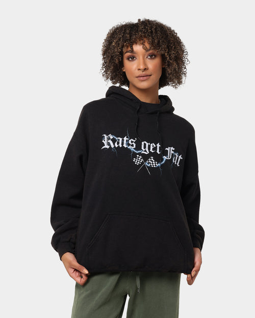 Rats Get Fat Ride Like Hell Vintage Hoodie Black Wash