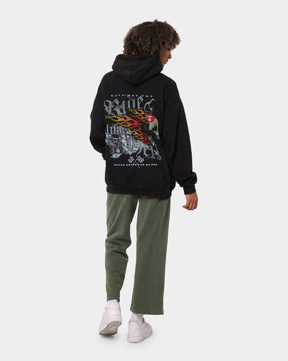 Rats Get Fat Ride Like Hell Vintage Hoodie Black Wash