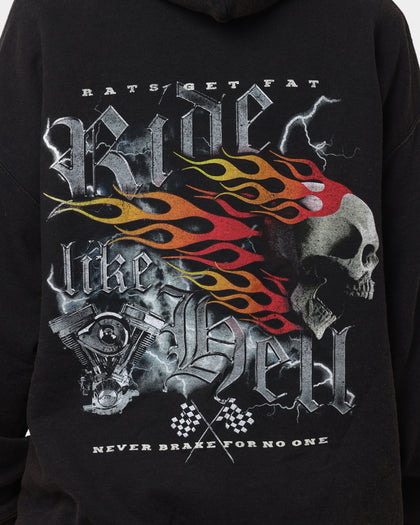 Rats Get Fat Ride Like Hell Vintage Hoodie Black Wash