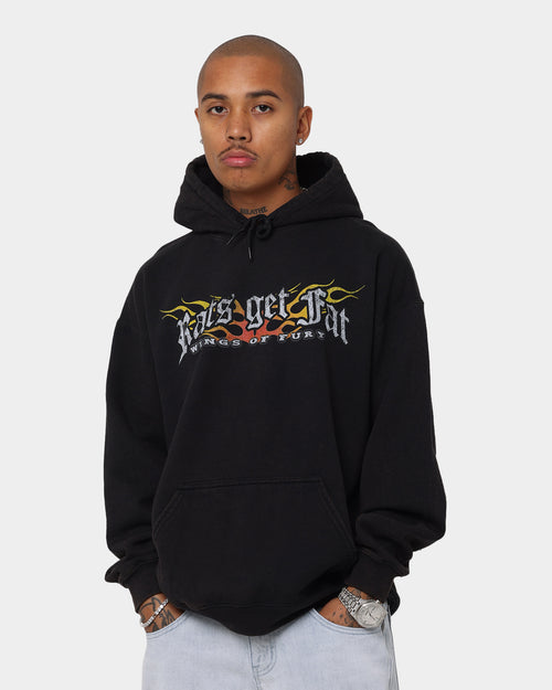 Rats Get Fat Wings Of Fury Vintage Hoodie Black Wash