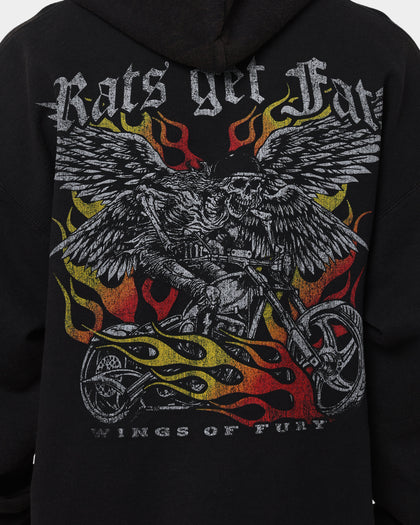 Rats Get Fat Wings Of Fury Vintage Hoodie Black Wash