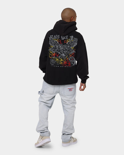 Rats Get Fat Wings Of Fury Vintage Hoodie Black Wash