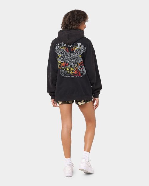 Rats Get Fat Wings Of Fury Vintage Hoodie Black Wash