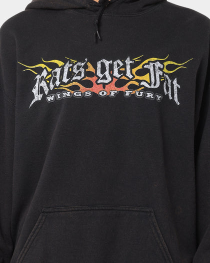 Rats Get Fat Wings Of Fury Vintage Hoodie Black Wash