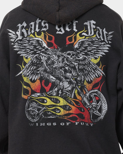 Rats Get Fat Wings Of Fury Vintage Hoodie Black Wash