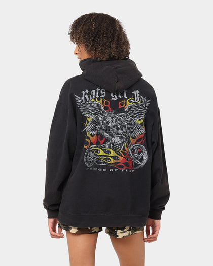 Rats Get Fat Wings Of Fury Vintage Hoodie Black Wash