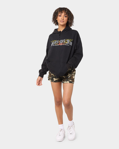 Rats Get Fat Wings Of Fury Vintage Hoodie Black Wash